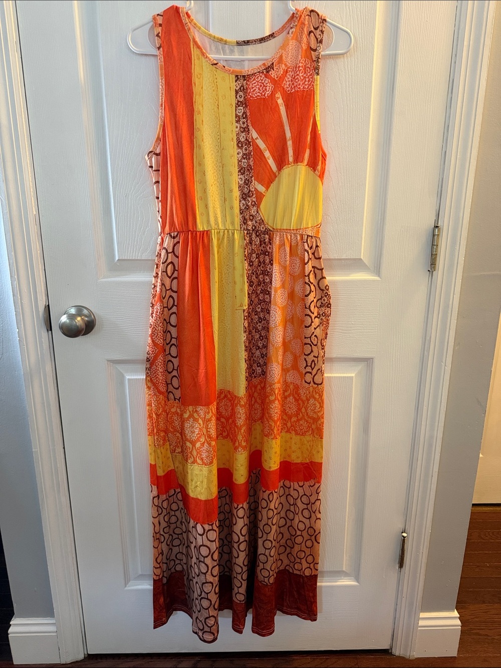 Source Unknown Orange and Yellow Patchwork Maxi Dress